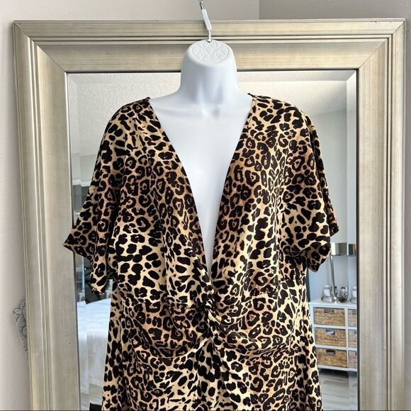 LEOPARD Animal Print V-Neck Maxi Dress Woman Size 1XL - Picture 3 of 7